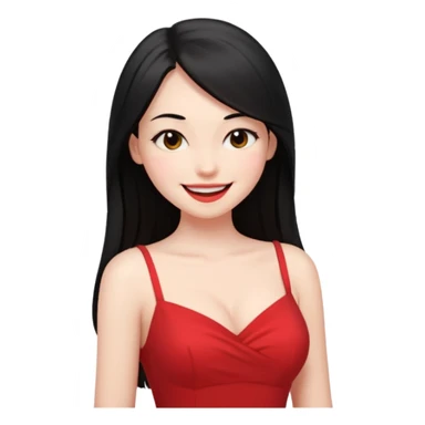 Chica joven pelo sémi largo color negro lacio delgada con con pechos grandes vestido rojo con sonrisa amigable y guiñando el ojo sticker