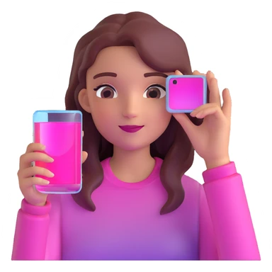 girl taking selfie, transparent glass with bright pink gradient from #FF335F to #FF99AA, highlights and reflections, minimalistic sticker