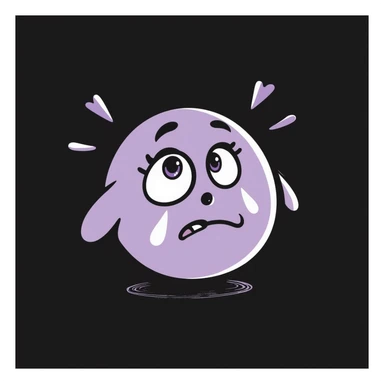 pastel chalk hand-drawn emoji, big purple eyes with white heart-shaped pupils, tears streaming down cheeks, trembling motion lines, soft frown, heartbreak expression, rough doodle texture, lilac color palette, dark surface, for emotional Telegram use sticker