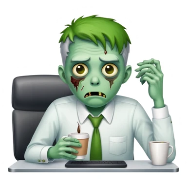 office zombie clerk with green skin looking tired and waiting for a coffee break sticker