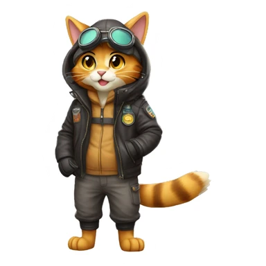 Anthro Fur-Sona feline-Fakémon with an aviator jacket gloves and cap Full Body sticker