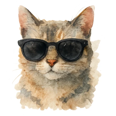 watercolor style cat wearing sunglasses sticker