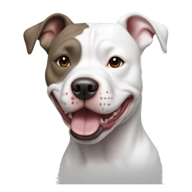 Smiling White American Staffordshire terrier with light gray/brown patches by only her left ear and blue eyes sticker