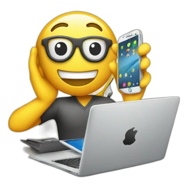 multitasking with phone and laptop sticker