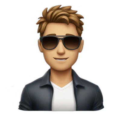 A young fit man with a white shirt and sunglasses on his hair with brown hair and a French flag in his hand sticker