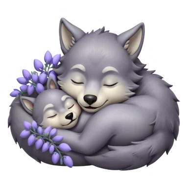 Meme-Worthy Cute Sleeping Werewolf Portrait Emoji, with a cuddly, miniature lupine form in soft moonlit grays and silvers, head resting peacefully with gently closed dreamy eyes and a small, content smile, simplified yet irresistibly endearing, highly detailed with a soft glowing outline that captures the cozy, sleepy essence of a werewolf after frolicking under the full moon! sticker