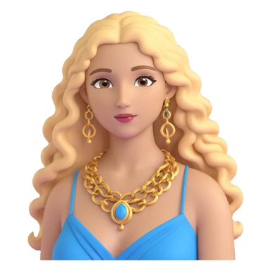 attractive Greek woman with long curly hair and light skin wearing gold Greek jewelry sticker