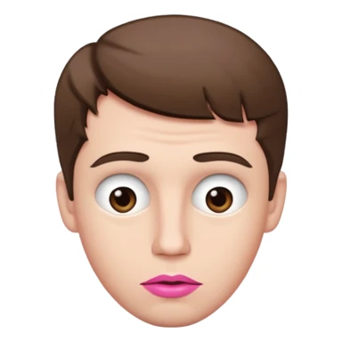 White man with short brown hair, long face, and pink male looking sassy sticker