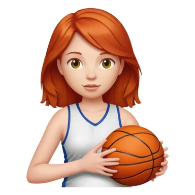 Redheaded girl with a basketball positioned like the pregnant woman emoji, but with a basketball instead of a belly sticker