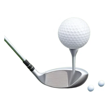 A golf ball on a tee with a golf club placed beside it, set against the backdrop of a well-manicured green golf course. The scene emphasizes the equipment and serene atmosphere of the sport, with soft lighting and a peaceful, open landscape sticker