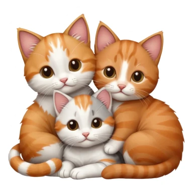 3 tiny kittens cuddling together all different colours, the first one is grey and white, the second is ginger and white and the third is brown tabby and white sticker