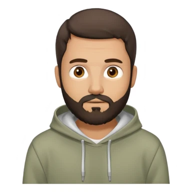 Uomo adulto con la barba capello moro occhi marroni metà busto e vestito con una felpa grigia e maglietta bianca sticker