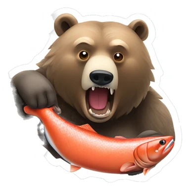 Grizzly bear eating sockeye salmon fish sticker