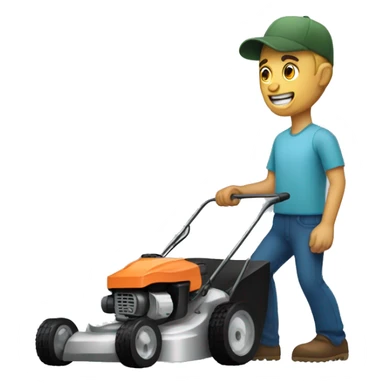man with a buck tooth and lawn mower sticker