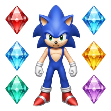 I want Sonic the hedgehog with the 7 chaos emeralds and the Goku aura transformation, where is the super Sonic aura Is a power 7 diamonds, red, blue, yellow, green, white, cyan and purple sticker