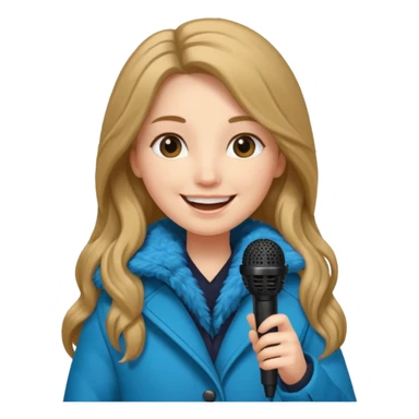 long haired woman with winter clothes holding microphone sticker
