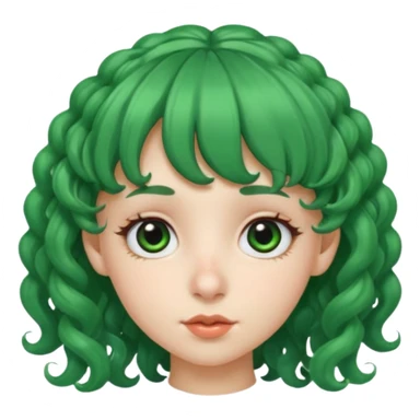 green curly  haired with hair bangs big head accessory big nose mid size ear young sticker