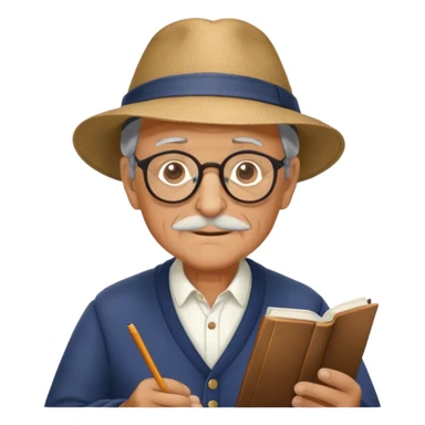 Older French man with nice taste, wearing a hat and reading glasses sticker