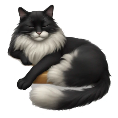 realistic long hair black cat, sleeping sticker
