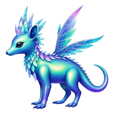 Shiny Exotic Tropical Colorful Neon-colored Glittery Ethereal Sparkly Iridescent Amaura-Aurorus-Fakémon-hybrid-creature (full body)  sticker
