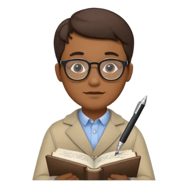 man hold a pen in hand write in book , wearing glasses sticker