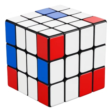 A partially solved 3x3 Rubik's Cube with only blue, red, and white colors, simple clean iOS emoji style sticker
