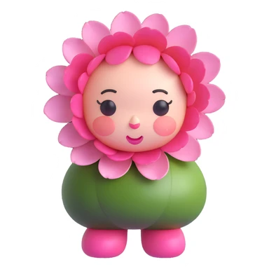 cute kawaii style pink peony flower with a round plump body, blushing cheeks, nervous expression, soft and adorable, soft pink tones, full body sticker