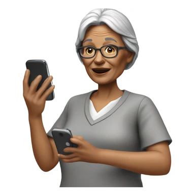 3d hyper realistic senior woman on her cell phone  sticker