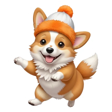 jumping corgi wearing a cute hat sticker