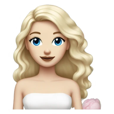 White bride with long light blonde hair and blue eyes with light pink peonies in hair white skin  sticker