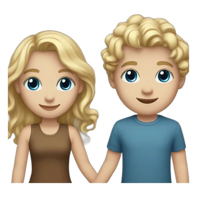 Girl with blonde wavy hair and blue eyes holding hands with blonde boy with white skin and brown eyes sticker