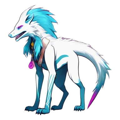 White badass elegant wild beautiful natural cute badass epic anthro modern albino sergal-vernid-creature with cyan mane and magenta eyes with cyan edgy stripes, full body, blue pretty hair, outside, modern, aesthetic, art by LiLaiRa, art by art by Falvie sticker