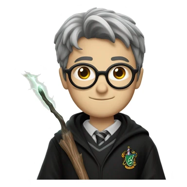 Harry Potter with lightning scar and glasses and hogwarts outfit and his wand sticker