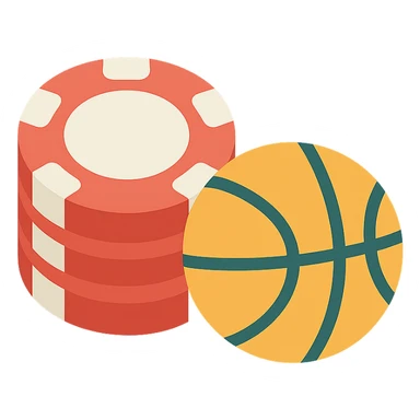 betting logo featuring a stack of poker chips and a sports ball, bold and simple sticker