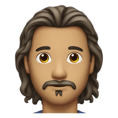 Men with long, tied hair and a goatee sticker