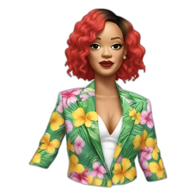 rihanna wearing a hawaii suit hyperrealistic sticker