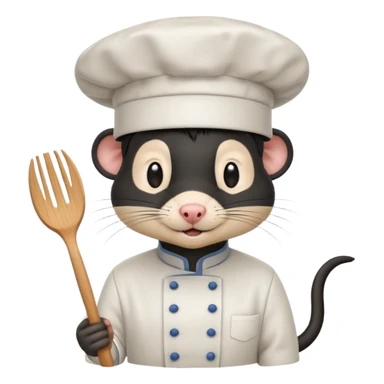 A rat with a fringe, long black hair and chefs hat sticker