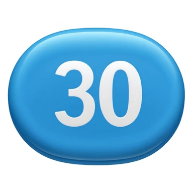 blue pill that says 30 on it sticker