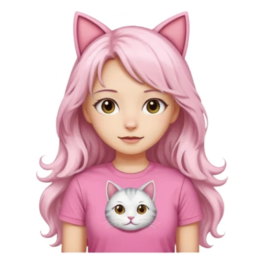girl with long wavy white hair and cat ears wearing pink tshirt sticker