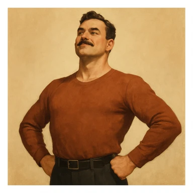 a proud man with a puffed chest, standing tall, confident expression, simple background sticker