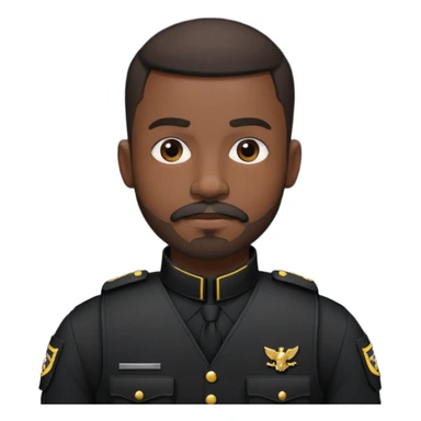 black soldier very short hair, short beard that connects seamlessly to his mustache,  in black bulletproof vest, black uniform sticker