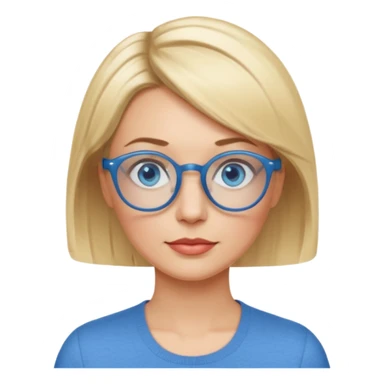 femme 40 ans cheveux très courts blond avec raie sur le coté, yeux bleu et lunettes rondes bleues sticker