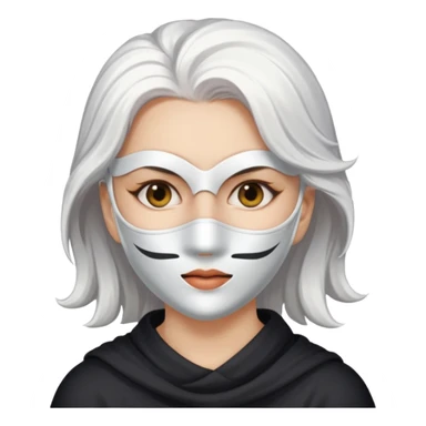 white haired woman with half white mask, mask covers right side sticker