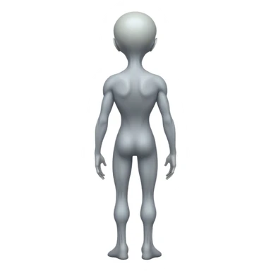 fullbody gray alien looking behind, rear backview sticker
