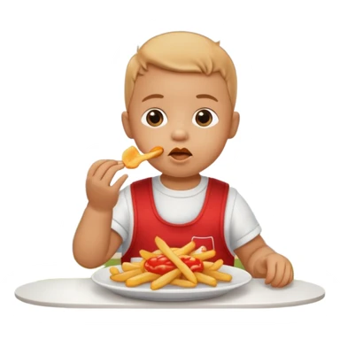 Transformer cette personne en bébé  occuper à  manger des fritte a bruxelles, devant latomium sticker