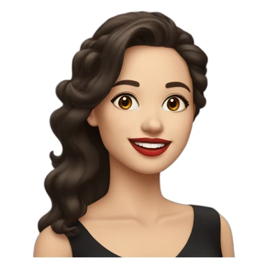 young-white-woman-with-dark-brown-eyes,-dark-long-hair,-red-lips,-big-smile,-black-dress sticker