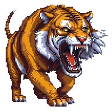 saber-toothed tiger with massive canine teeth four times longer than its entire body, incredibly exaggerated fangs sticker