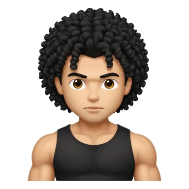 a pretty bratz guy with curly black hair with big muscles and shaggy hair in a tight black tee sticker