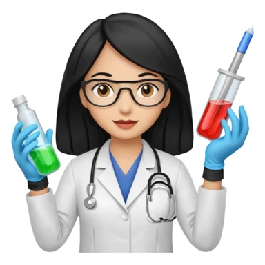 doctora con gauntes y marallilas e insumos lavoratorio pelo negro largo triguella sticker