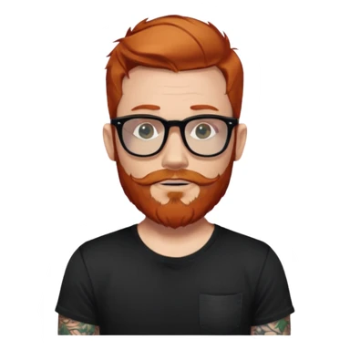 Svelte looking redhead man with sleeve tattoos and a beard and rayban glasses, 38 years old but younger looking sticker